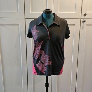 Elegant Black and Pink Floral Women's Button Down Shirt